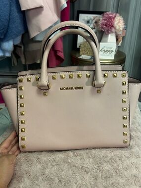 MICHAEL KORS Selma Blush Pink Leather Studded Satchel